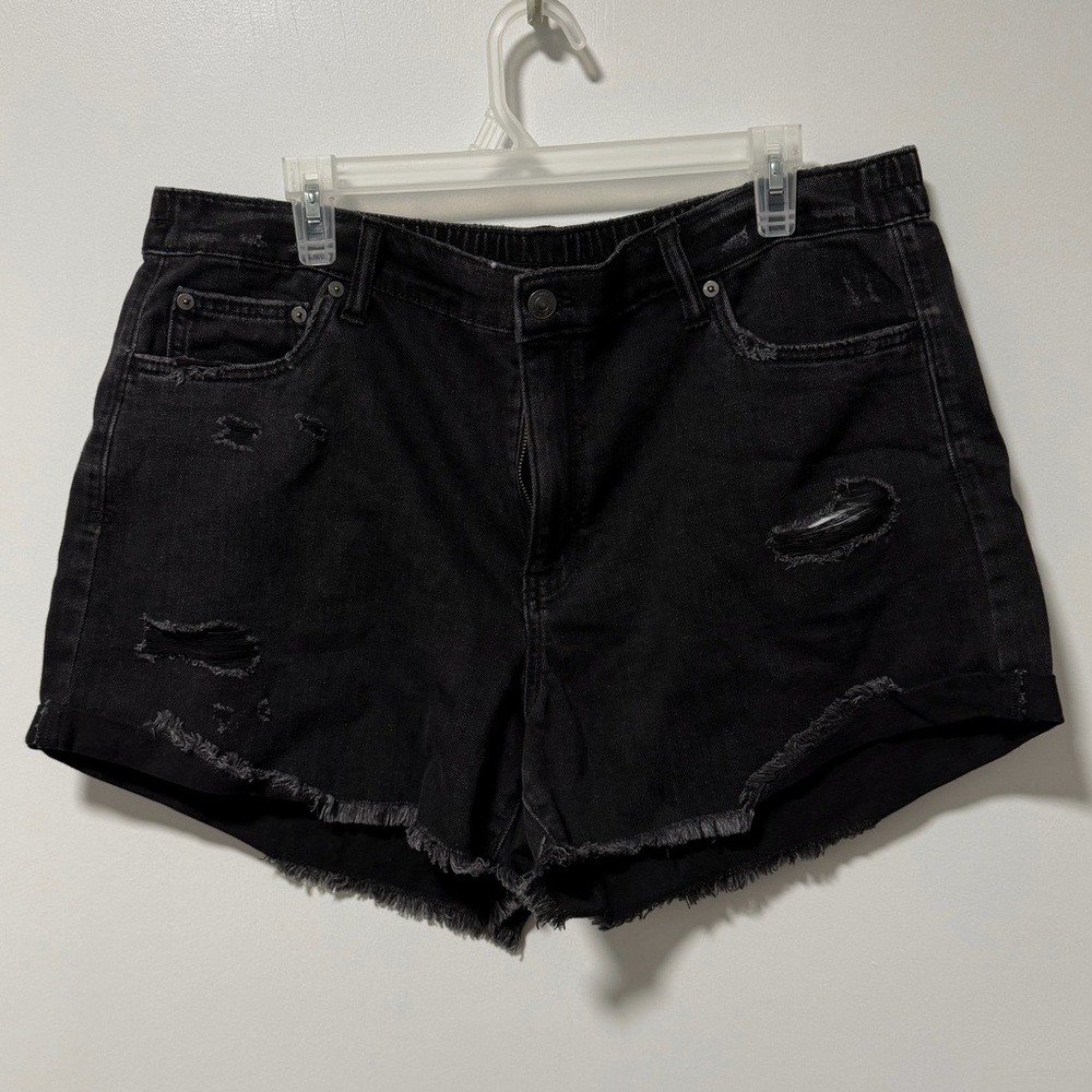 Aerie Black Distressed Denim Shorts | Size XL